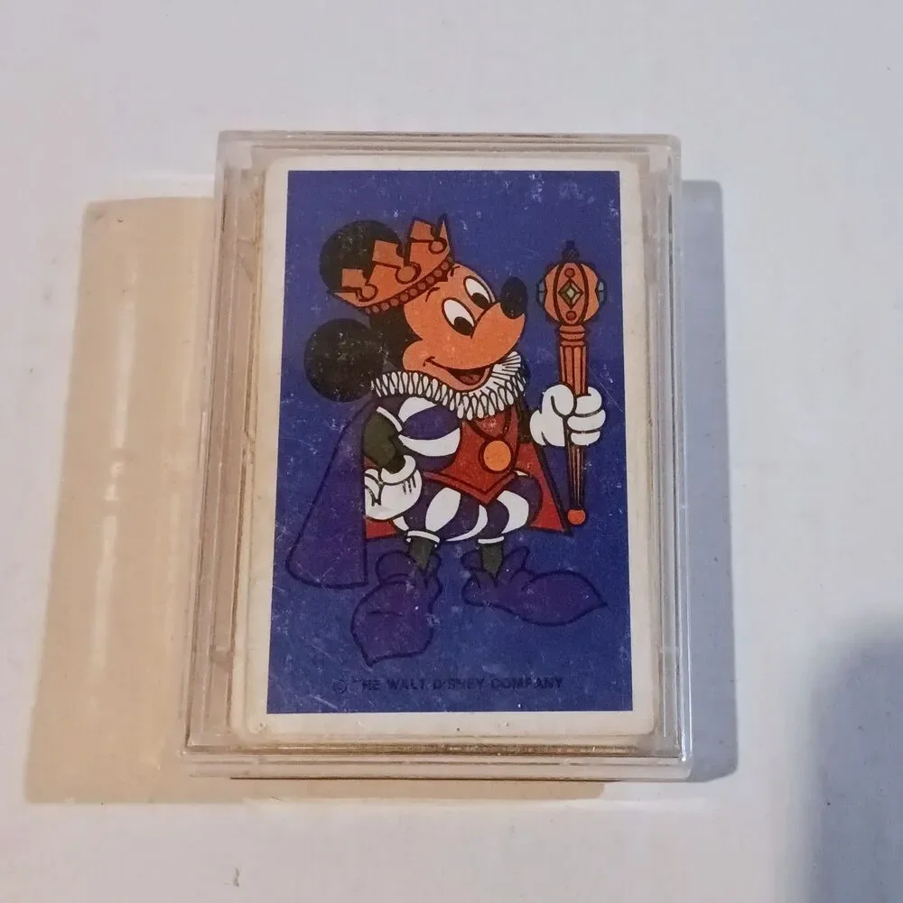 Vtg Walt Disney King Mickey Playing Cards-Hard Storage Box-1970s-Park Souvenir